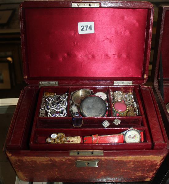 Box of sundry costume jewellery, 2 compasses etc.